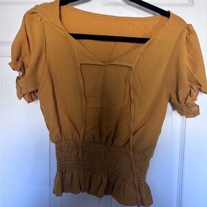 Women’s Mustard Short Sleeve Smocked Waist Top